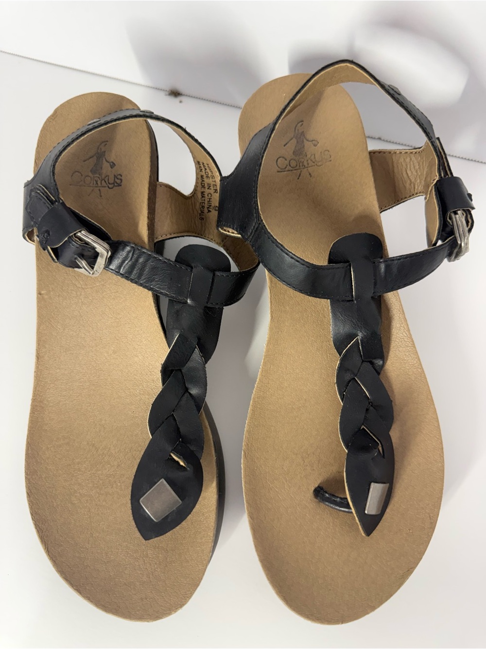 Corkys Black Braided Slingback Thong Sandals size 9